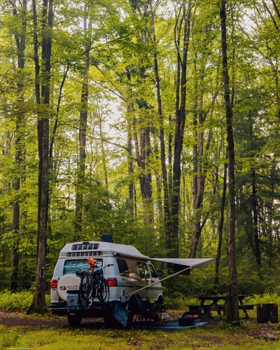 Image of a campervan in the woods